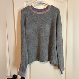 J.Crew Grey Sweater with colorful striped color and sleeves